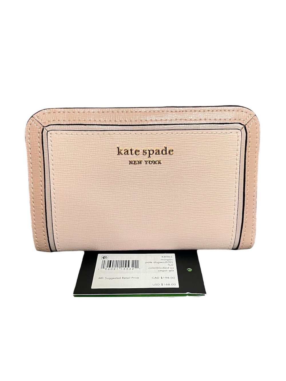Kate Spade Colorblock Morgan Neutral Compact Wallet $168 New - Pale Dogwood